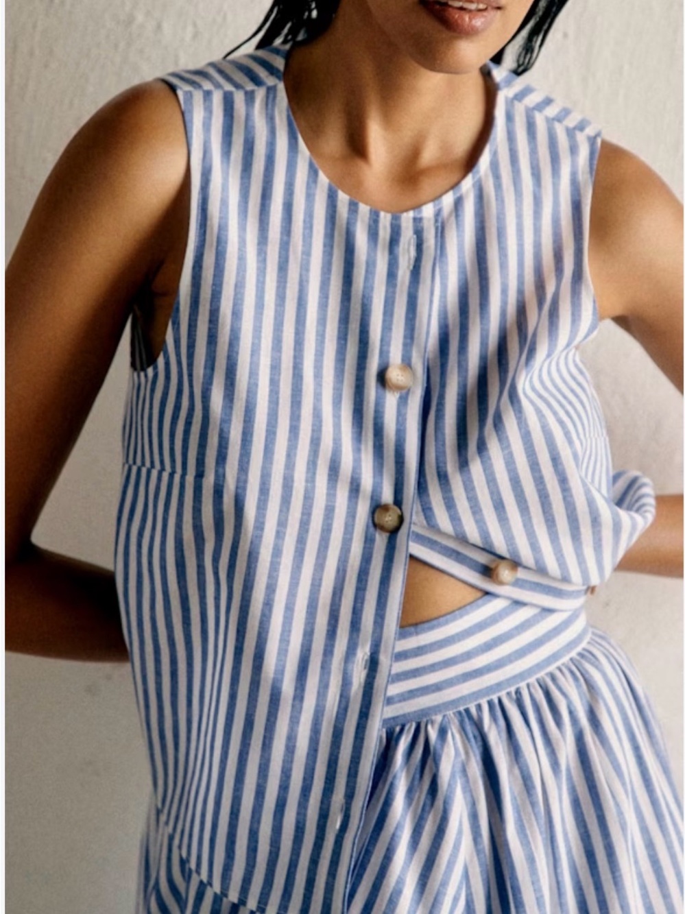 Sezane Roni Blouse Blue Striped Sleeveless Button Front Top Size 10